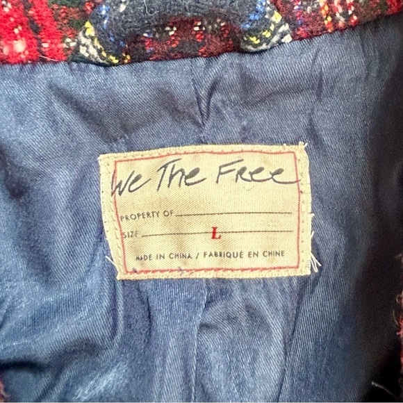 We The Free Free People FP Swing Flight Jacket Red Navy Tartan Plaid Size L - Picture 13 of 16